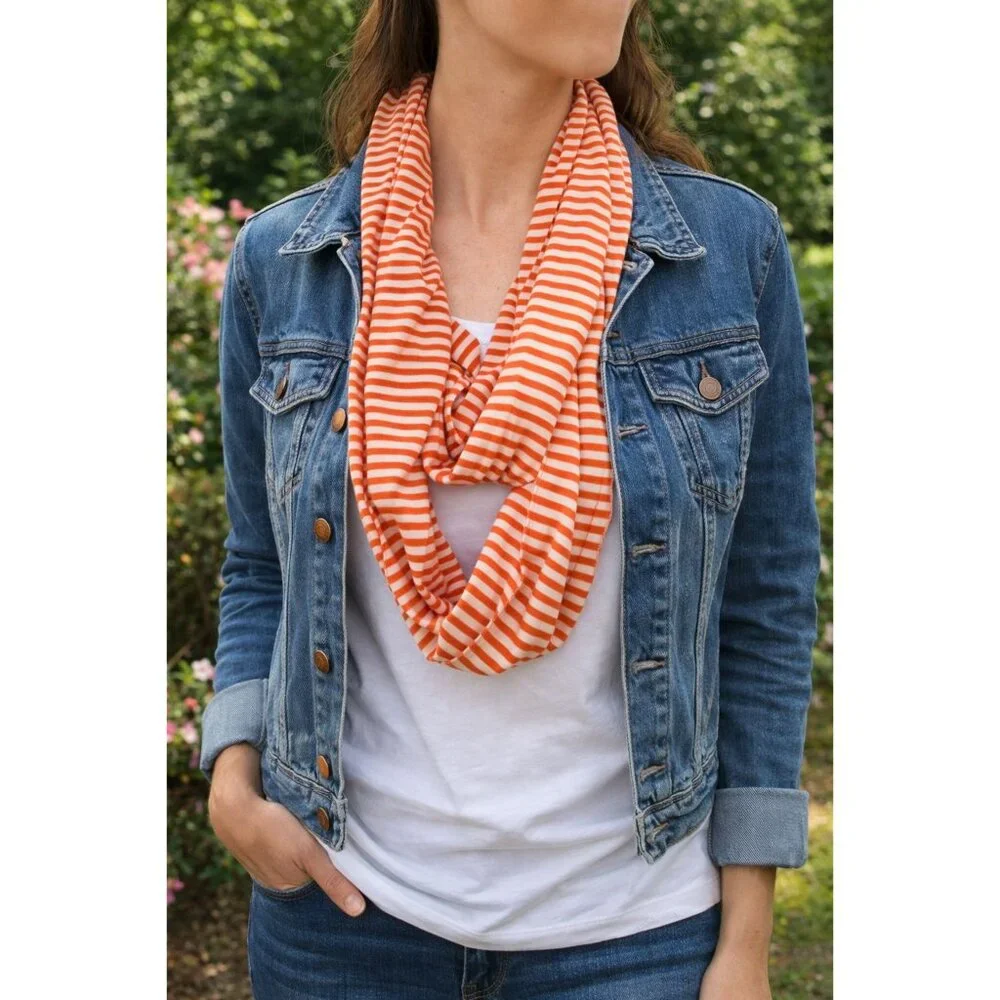 Veond Orange White Striped Infinity Scarf Soft Spring Classicore Cottagecore_2
